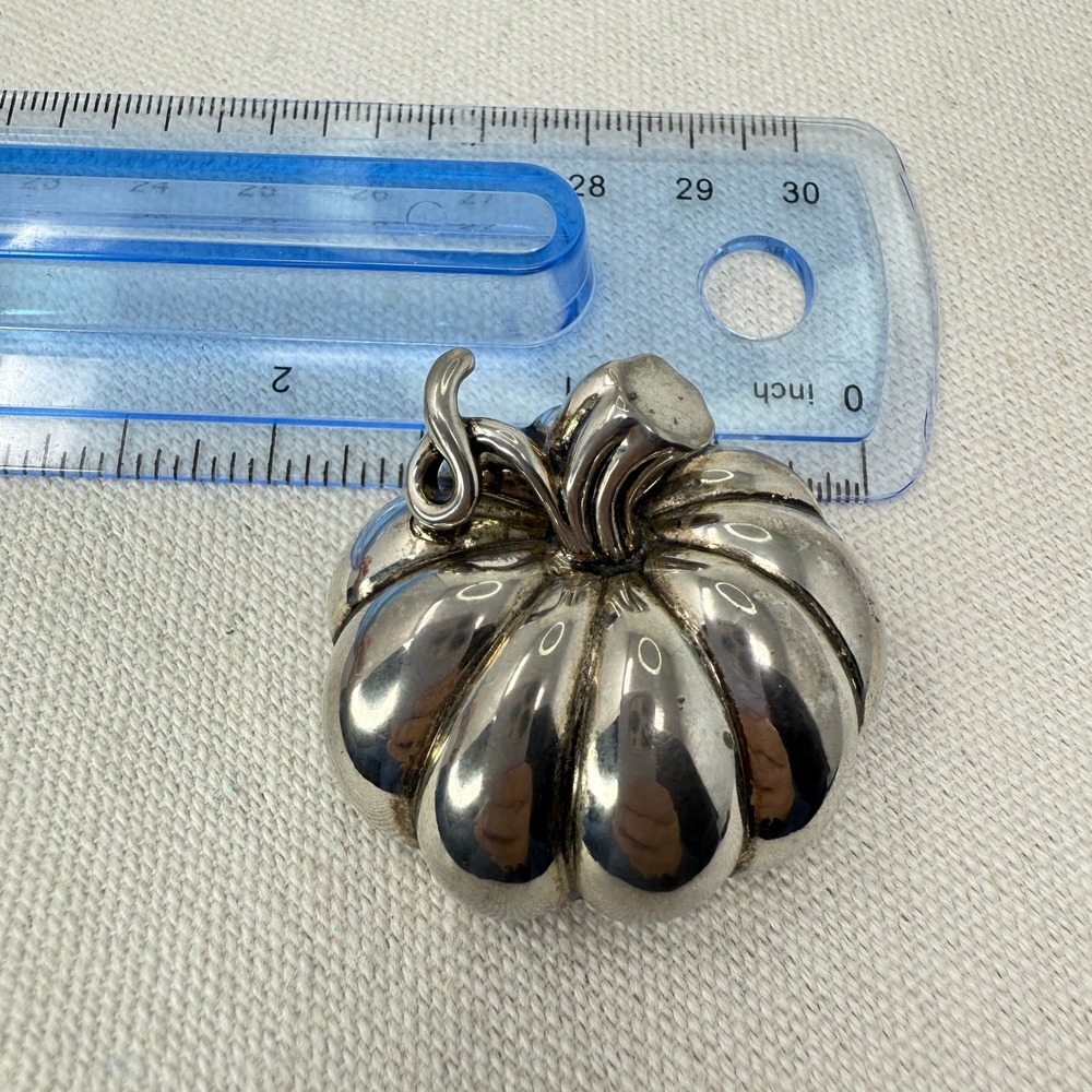 Vintage Best‎ Pumpkin Brooch Silver Tone Thanksgiving Fall Autumn Pin Jewelry - Picture 7 of 8